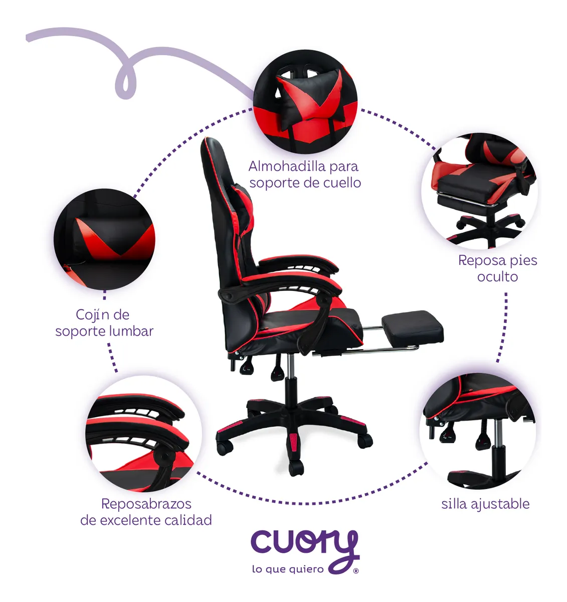 Silla Gamer Ergonómica Reposapiés Reclinable Gaming Oficina - Image 6