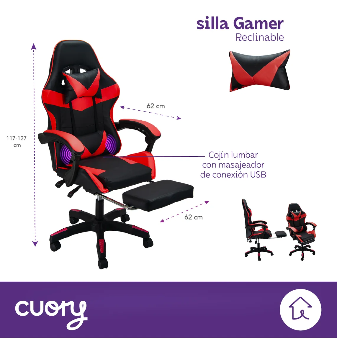 Silla Gamer Ergonómica Reposapiés Reclinable Gaming Oficina - Image 5