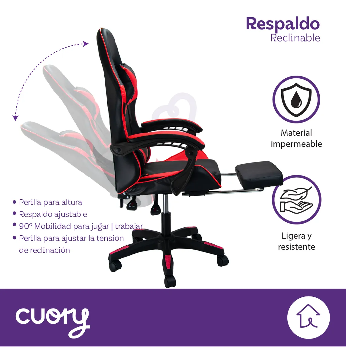 Silla Gamer Ergonómica Reposapiés Reclinable Gaming Oficina - Image 4